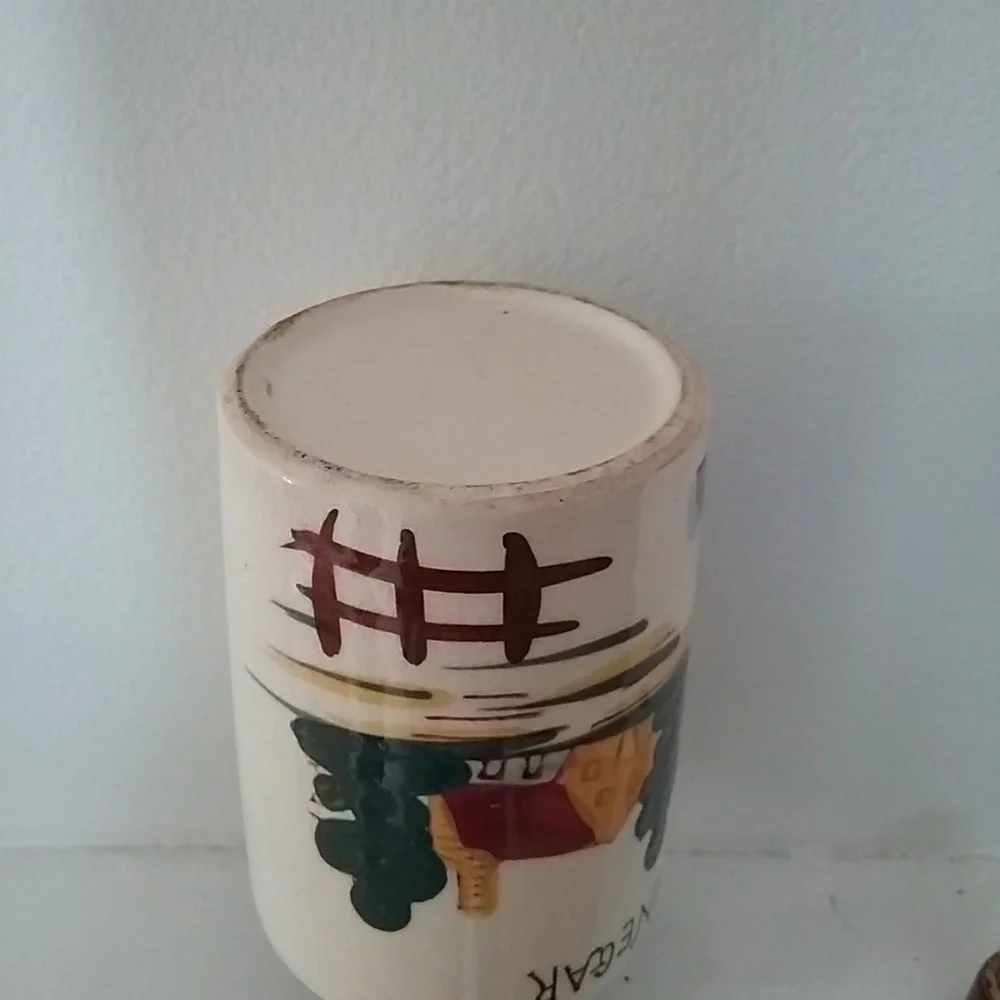 VTG RELCO JAPAN Blue Rooster Brown Stoneware VINEGAR with PEPPER